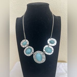 Stunning Light Blue Necklace with Silver Colored Adjustable Chain